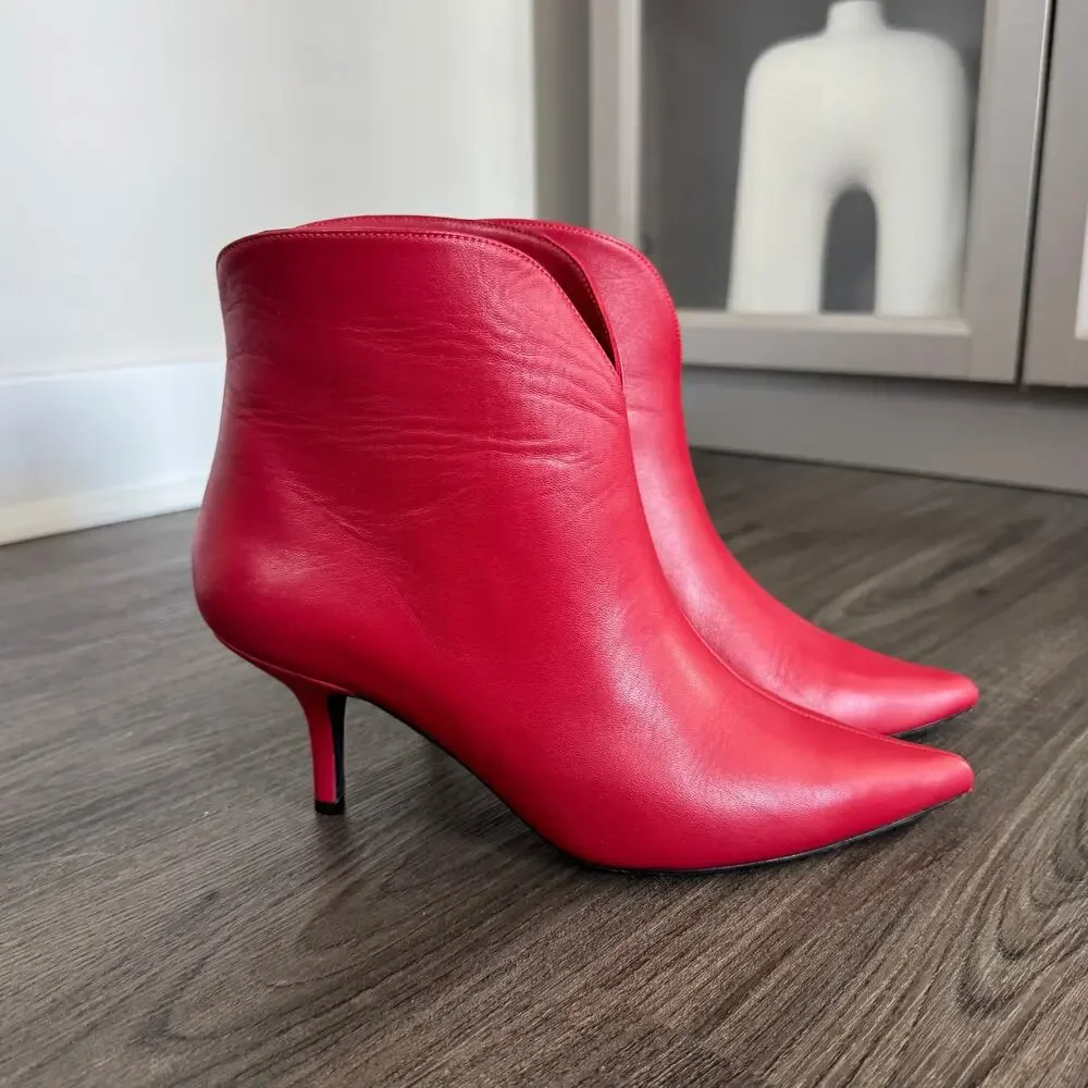 Anine Bing Annabelle Red Leather Kitten Heel Ankle Bootie 37 Pointed Heeled Boot - Picture 1 of 7